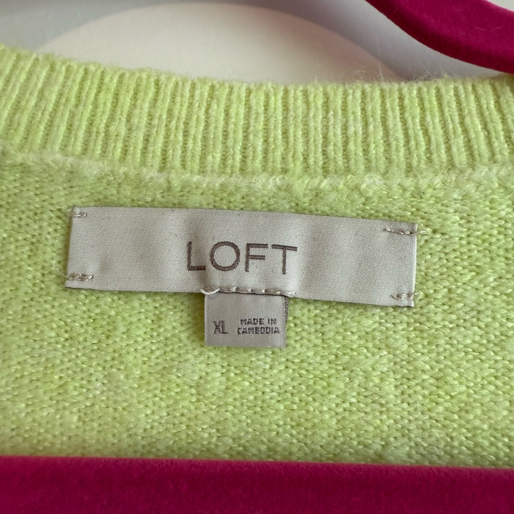 LOFT Lime Green V-Neck Sweater - Picture 5 of 6